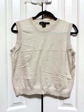 French Connection Cream Ribbed Crewneck Tank Top